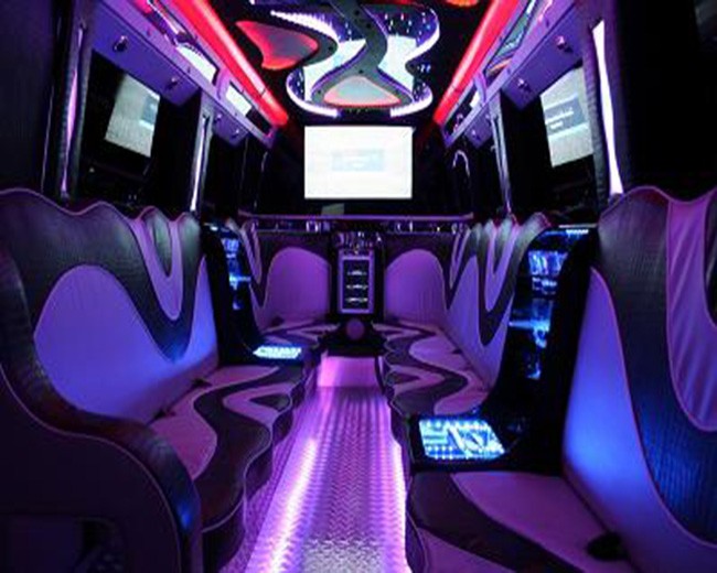 A luxurious party bus interior